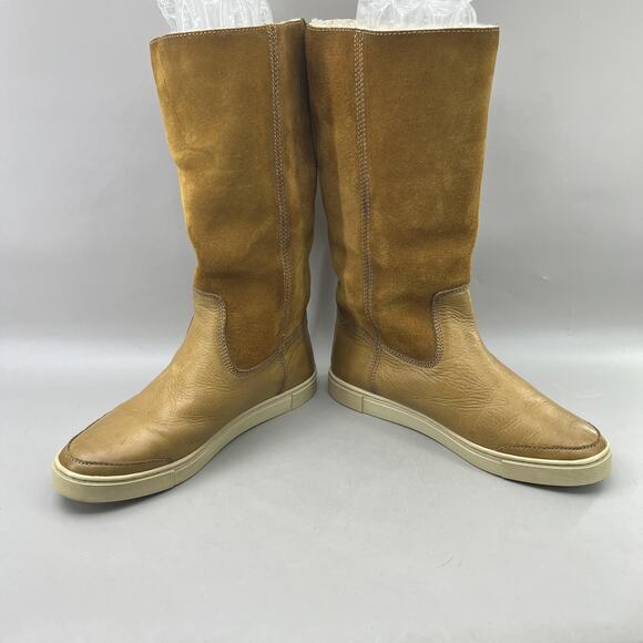 Frye Gemma Tall Shearling Boots Women Size 6.5 Brown Mid Calf 12" Comfort Shoes - Picture 5 of 9